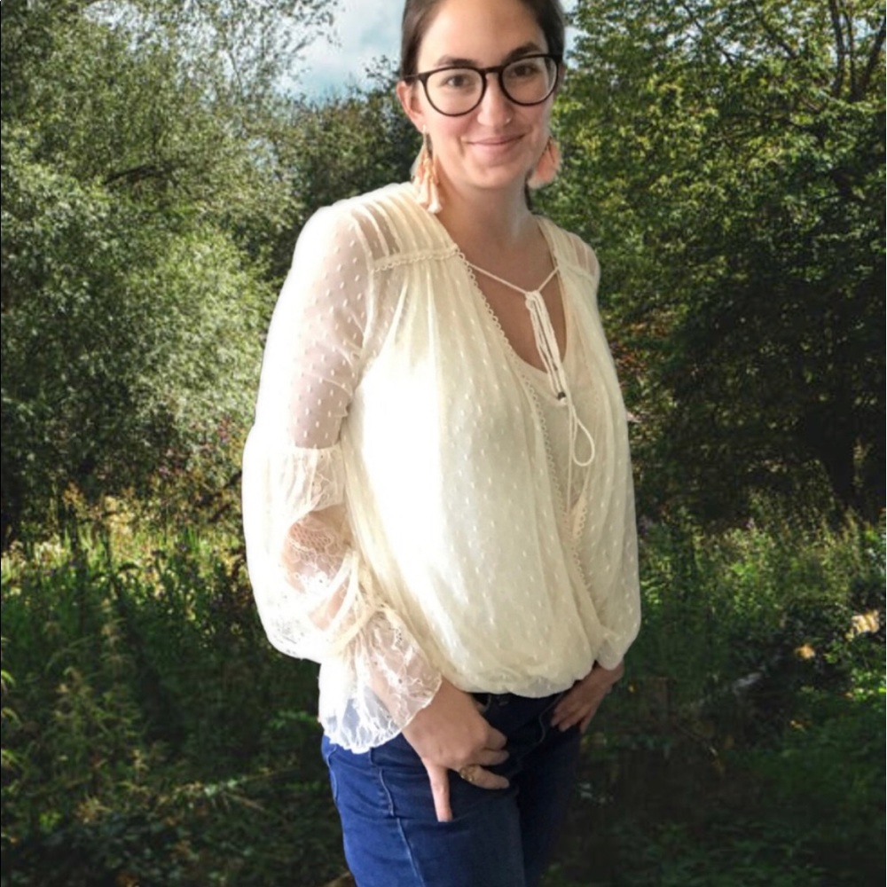 ✨LIKE NEW✨ Free People Sheer Lace Flowy Blouse - Picture 2 of 12